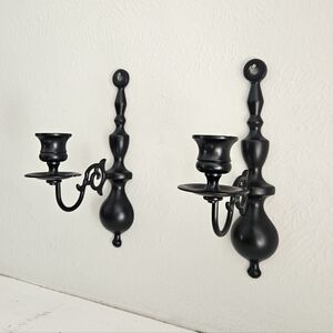 Antique Ebonized Wilton Brass Victorian Style Ornate Candle Wall Sconce